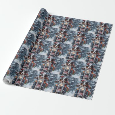 Australian Shepherd Riding Motorcycle Christmas Wrapping Paper