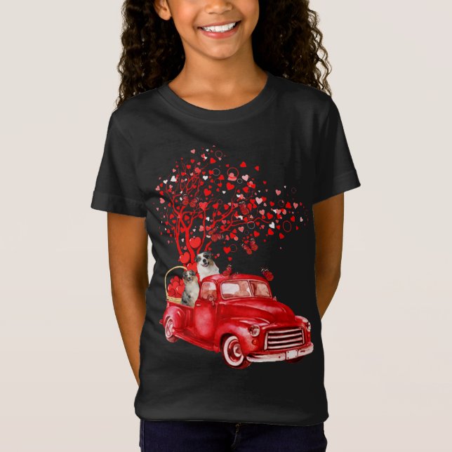Australian Shepherd Riding Truck Valentine Butterf T-Shirt (Front)