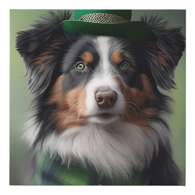 australian shepherd saint patrick faux canvas print (Front)