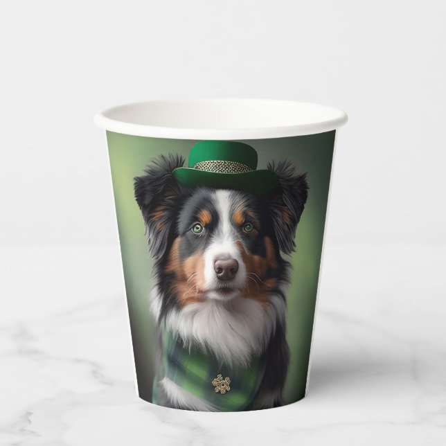 australian shepherd saint patrick paper cups (Front)