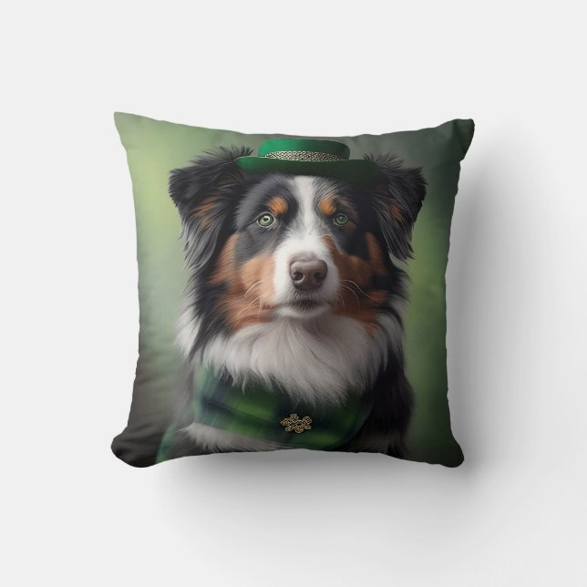 australian shepherd saint patrick  throw pillow (Front)