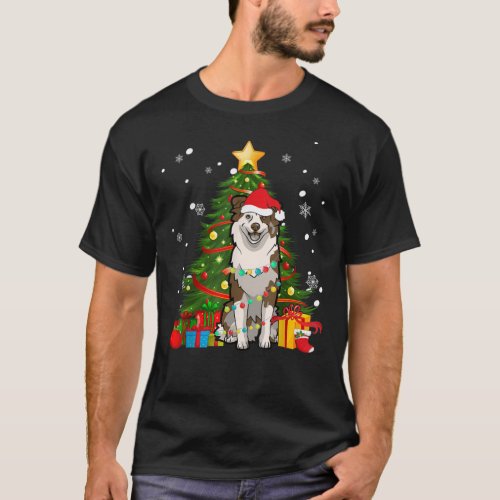 Australian shepherd Santa Christmas Tree Light T_Shirt