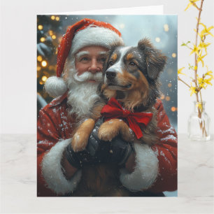 Australian Shepherd Santa Claus Festive Christmas Card