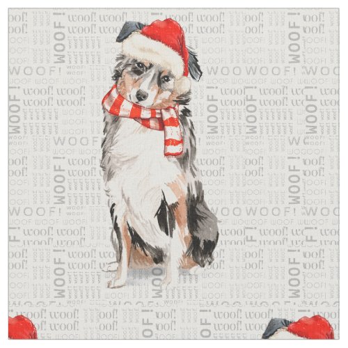 Australian Shepherd Santa Dog Woof Word Art Fabric
