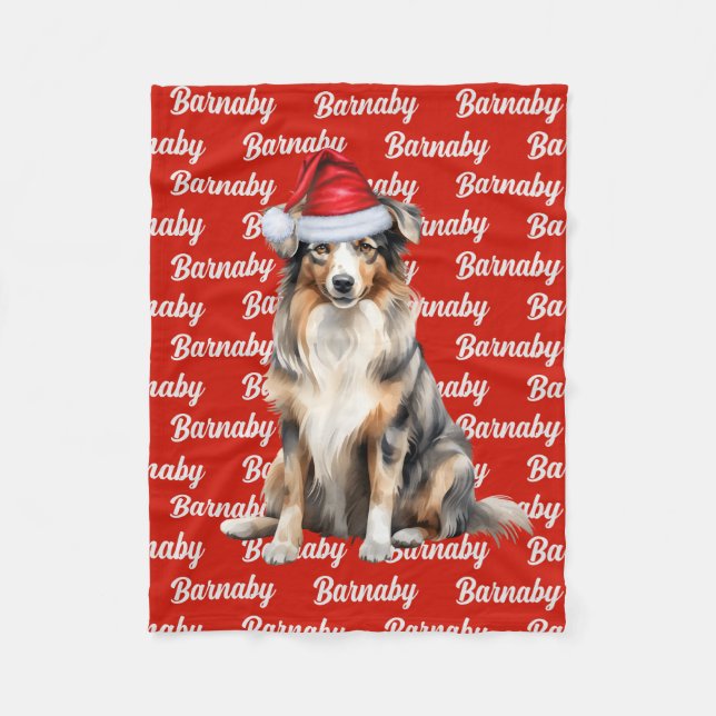 Australian Shepherd Santa Dog's with Name Fleece Blanket (Front)