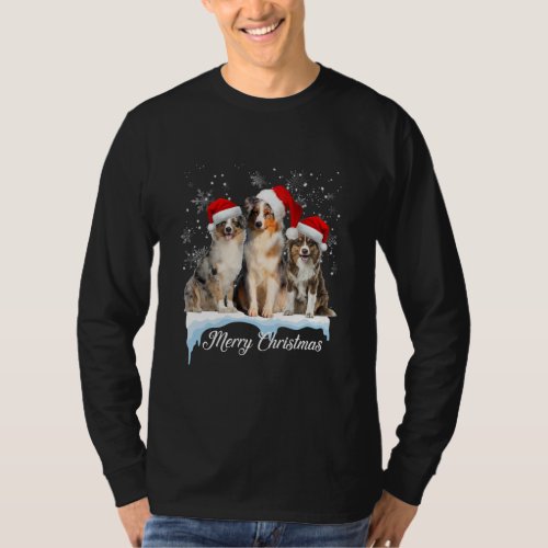 Australian Shepherd Santa Hat Merry Christmas T_Shirt