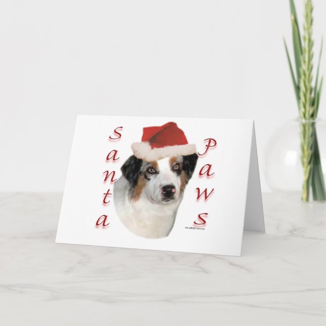Australian Shepherd Santa Paws Holiday Card (Front)