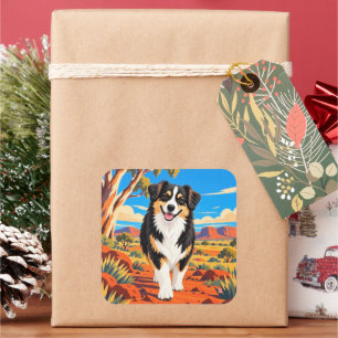 Australian Shepherd SAVOR THE JOURNEY Art Print Square Sticker