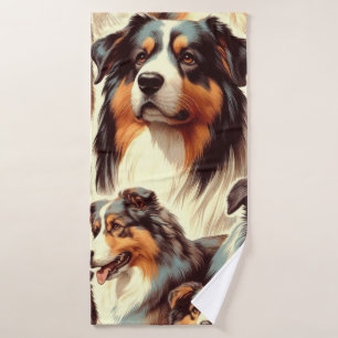Australian Shepherd Seamless Painting Bath Towel
