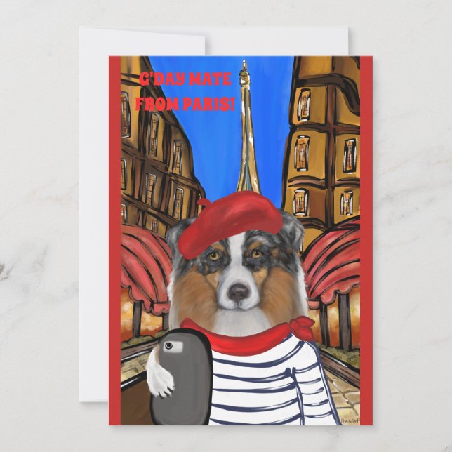 Australian Shepherd Selfie in Paris Holiday Card (Front)
