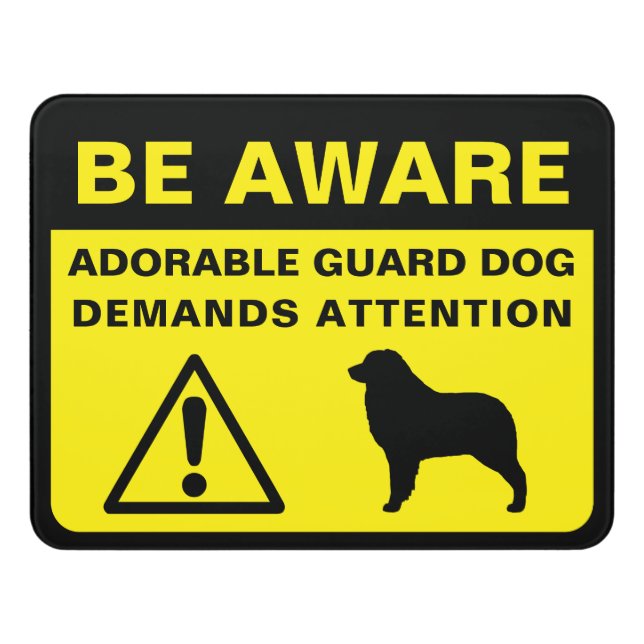 Australian Shepherd Silhouette Guard Dog Warning Door Sign (Contemporary Front)