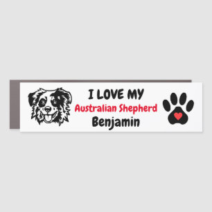 Australian Shepherd Silhouette Heart Pawprint  Car Magnet