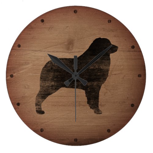 Australian Shepherd Silhouette Rustic Large Clock