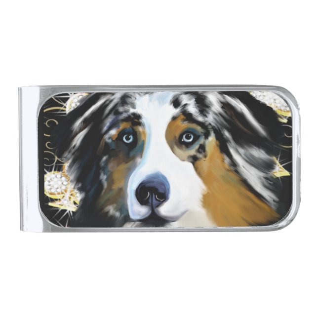 Australian Shepherd   Silver Finish Money Clip (Front)