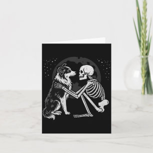 Australian Shepherd Skeleton Moon Halloween Dog Card