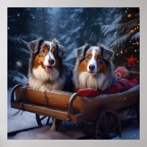 Australian Shepherd Snowy Sleigh Christmas Decor