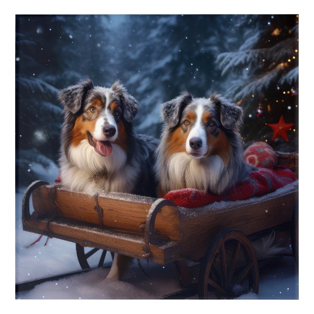 Australian Shepherd Snowy Sleigh Christmas Decor (Front)