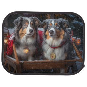 Australian Shepherd Snowy Sleigh Christmas Decor Car Floor Mat
