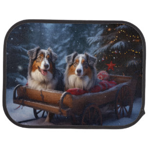 Australian Shepherd Snowy Sleigh Christmas Decor Car Floor Mat