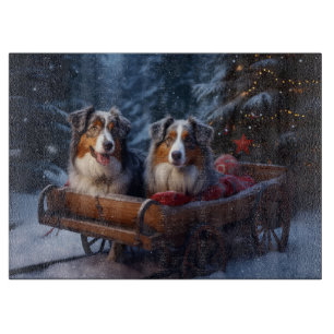 Australian Shepherd Snowy Sleigh Christmas Decor Cutting Board