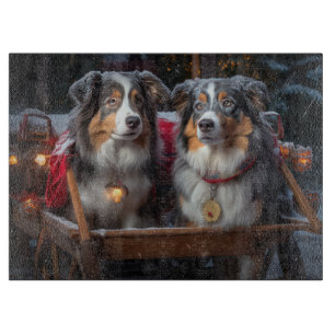 Australian Shepherd Snowy Sleigh Christmas Decor Cutting Board