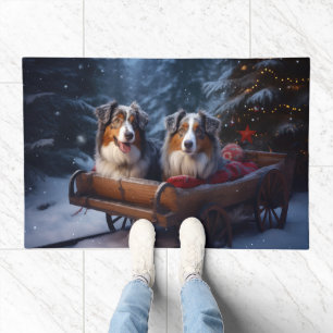 Australian Shepherd Snowy Sleigh Christmas Decor Doormat