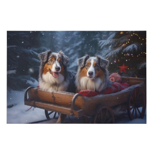 Australian Shepherd Snowy Sleigh Christmas Decor Faux Canvas Print