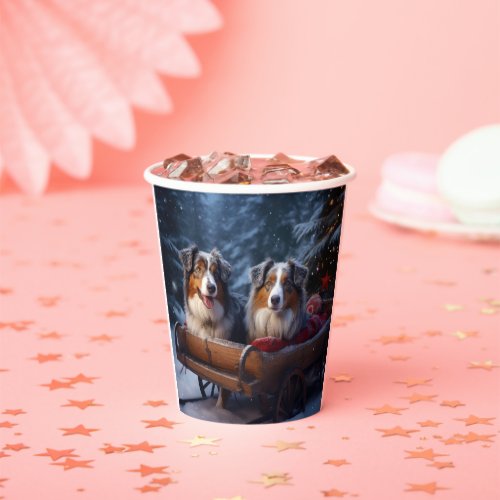 Australian Shepherd Snowy Sleigh Christmas Decor Paper Cups