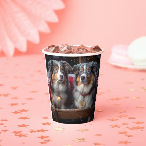 Australian Shepherd Snowy Sleigh Christmas Decor Paper Cups