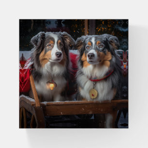 Australian Shepherd Snowy Sleigh Christmas Decor Paperweight