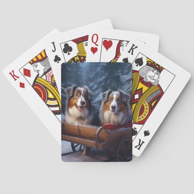 Australian Shepherd Snowy Sleigh Christmas Decor Poker Cards (Back)