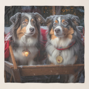 Australian Shepherd Snowy Sleigh Christmas Decor Scarf
