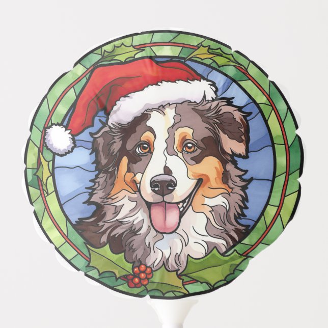 Australian Shepherd Stained Glass Christmas Balloon (Front)