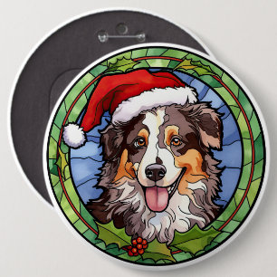 Australian Shepherd Stained Glass Christmas Button