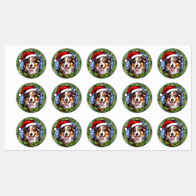 Australian Shepherd Stained Glass Christmas Labels (Sheet)