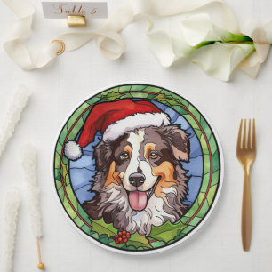 Australian Shepherd Stained Glass Christmas Paper Plates
