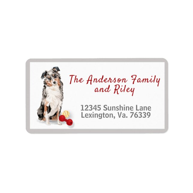 Australian Shepherd & Toys Family Return Address Label (Front)