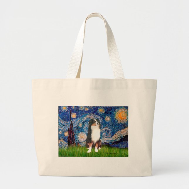 Australian Shepherd (Tri2) - Starry Night Large Tote Bag (Front)