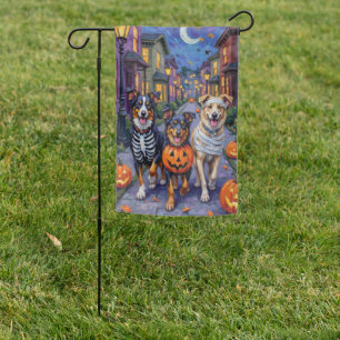 Australian Shepherd Trick-or-Treating in Halloween Garden Flag