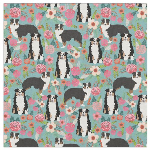 Australian Shepherd tricolored vintage florals Fabric