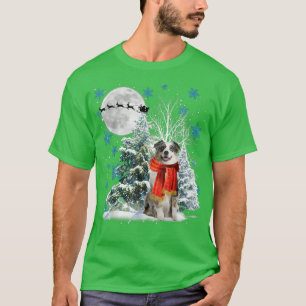 Australian Shepherd Under Moonlight Snow Christmas T-Shirt