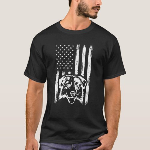 Australian Shepherd  Usa American Flag Aussie Vint T_Shirt