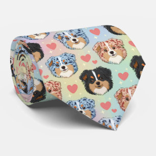 Australian Shepherd Valentine Hearts Pattern Dog Neck Tie