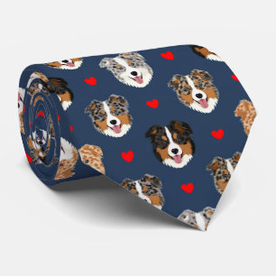 Australian Shepherd Valentine Hearts Pattern Dog Neck Tie