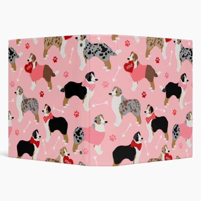 Australian Shepherd Valentine Pattern 3 Ring Binder (Background)