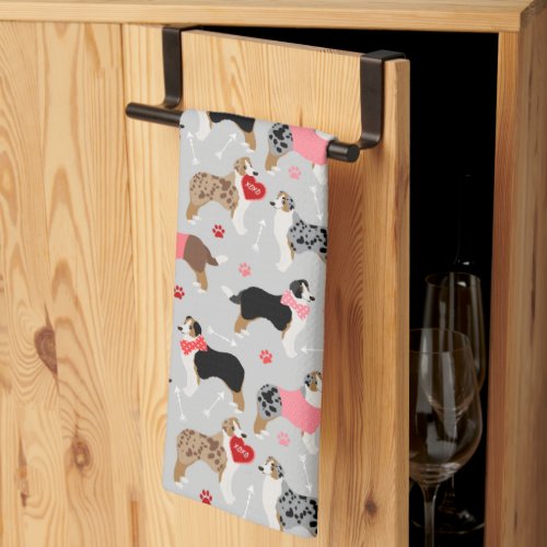 Australian Shepherd Valentine Pattern Kitchen Towe Kitchen Towel