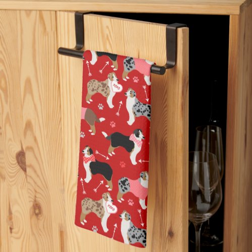 Australian Shepherd Valentine Pattern Kitchen Towe Kitchen Towel