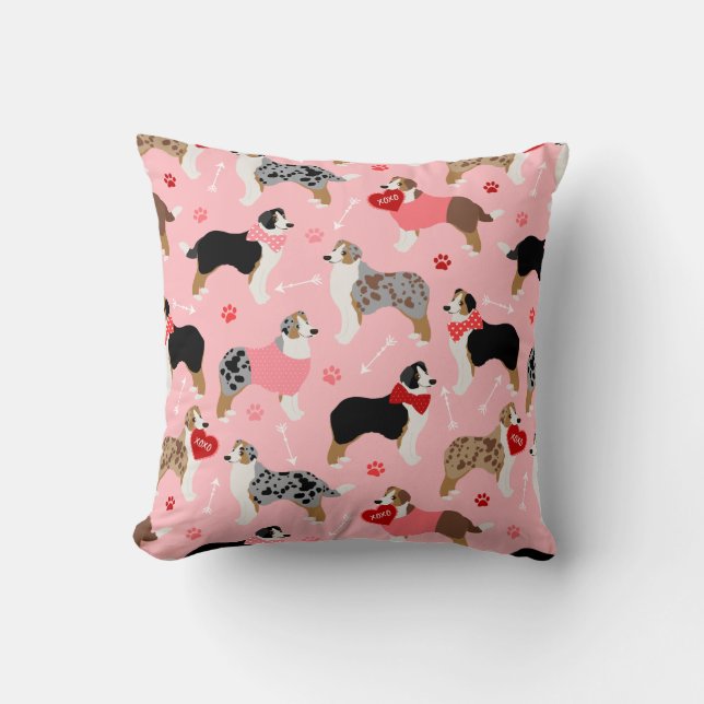 Australian Shepherd Valentine Pattern Throw Pillow (Front)