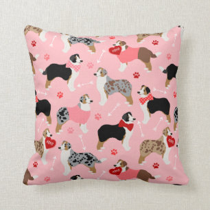 Australian Shepherd Valentine Pattern Throw Pillow