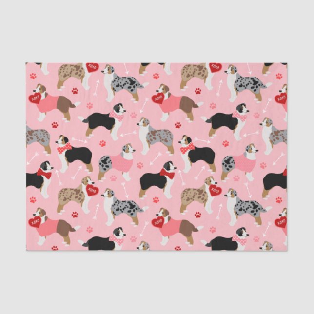 Australian Shepherd Valentine Pattern Tissue Paper (Front)